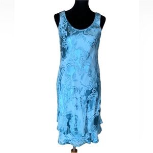 Capri by Mon Cheri blue silk burnout dress with beading Size 8